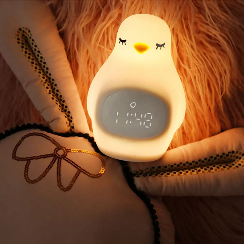 Penguin Outlook LED Night Light Animal Alarm Clock Silicone Table Lamp Cute Bsedside Lamp USB Power for Children Baby Bedroom