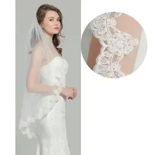 Белая свадебная заколка цвета слоновой кости вуаль с расческой 1 ярус кружева аппликация край длина пальца 4" кружевная вуаль