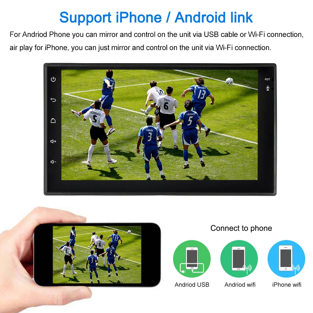 

Universal 7'' Smart Android 6.0 2 Din Car Stereo Radio Player GPS Navigator Multimedia Entertainment with BT WIFI AM/FM Free Map