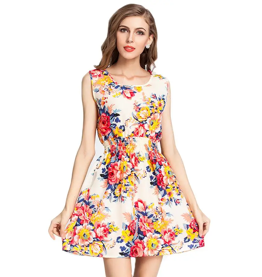 Summer font b Dress b font 2016 Fashion Ladies Print Chiffon font b Dresses b font