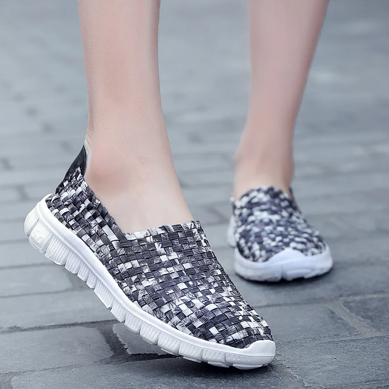 Big Size 35-44 Yards Woven Mesh Women Shoes Round Head Breathable Soft Flats Slip-On Footwear Lightweight Outdoor Casual Shoes (27)