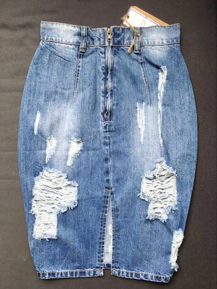 LOGAMI/женские джинсовые юбки-карандаш с высокой талией и разрезом; рваные джинсовые юбки; сезон весна-лето; юбка миди