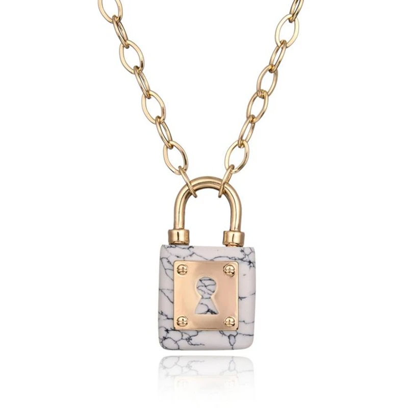 

White natural stone Lock Heart Shape Necklace for Women Pendant Couple Necklaces Lover Friendship Jewelry Christmas gift Lol