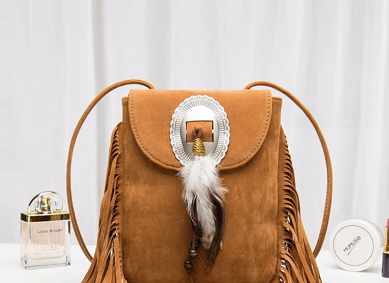 Hippie Suede Fringe Tassel Messenger Bag Women Hobo Shoulder Bags Crossbody Handbag (3)