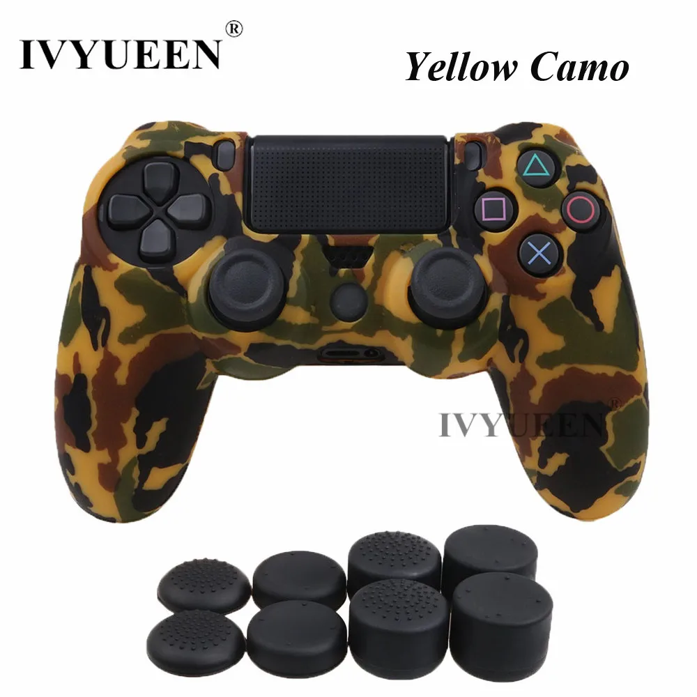 IVYUEEN для Dualshock 4 силиконовая камуфляжная Защита Чехол для playstation 4 PS4 DS4 Slim Pro контроллер кожи с 8 захватами для большого пальца - Цвет: Yellow Camo