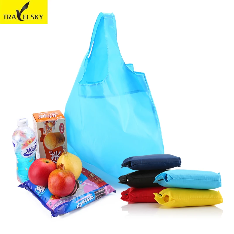 2 قطع travelsky ماركة ripstop النايلون reusable المقوى مقبض المحمولة للطي حقيبة تسوق كبيرة أكياس للماء حقيبة السفر