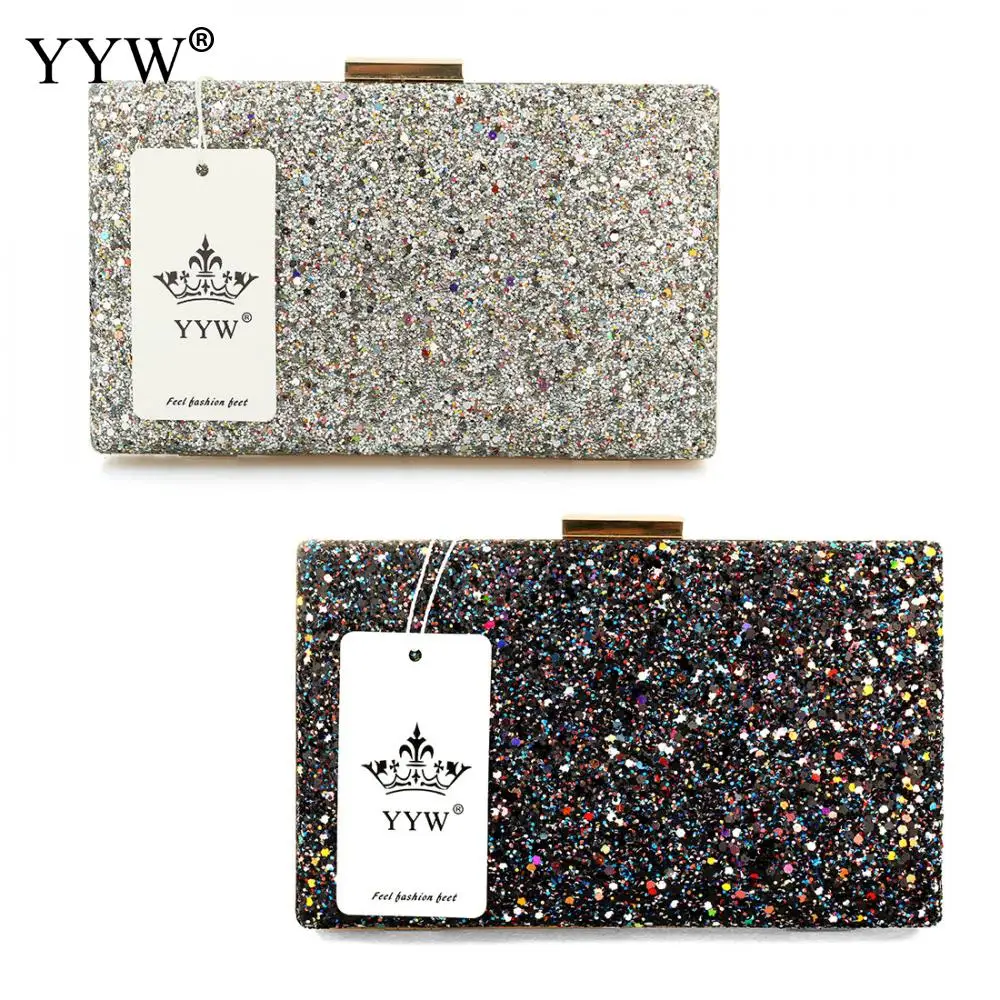 YYW Silver glitter clutch Evening Party Clutch Bag fashion Women Luxury purse Bags black pochettes