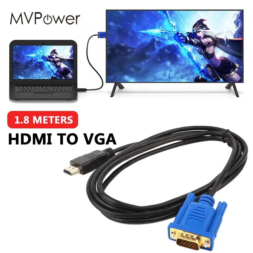

HDMI To VGA High Speed HDMI Cable 1.8m Adapter Connector Video Cable Projector HDTV Receiver DVD Player Male To Male