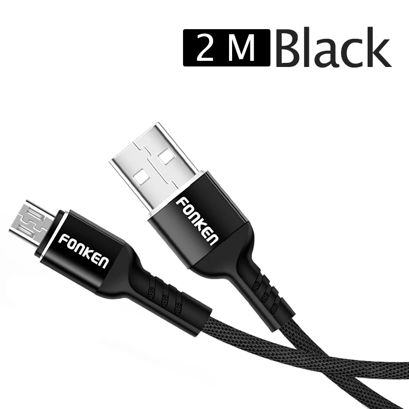 2m Black USB Cable FONKEN Micro USB кабель 3A Быстрая зарядка Android Кабели USB ЗУ для мобильного телефона тканевый Плетеный зарядный шнур для huawei Redmi - Цвет: 2m Black USB Cable