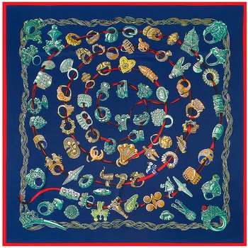 

100% Silk Twill Luxury Brand Silk Scarf For Women,2020 New Fashion Large Square Scarves Headband Ring String Print Shawl Hijab