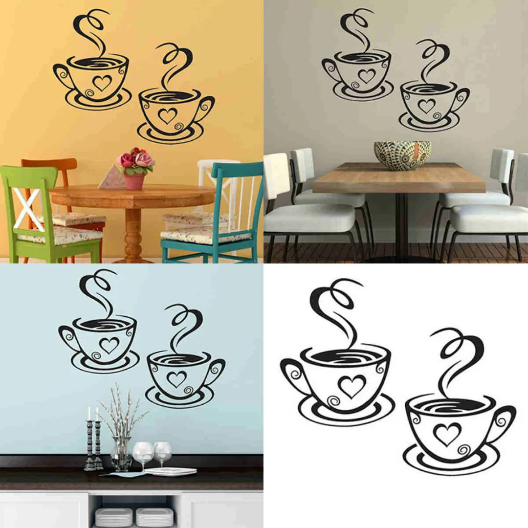 31x 19cm  DIY Coffee Cups Cafe Tea Wall Stickers Art Vinyl Decal Kitchen Restaurant Pub Decor