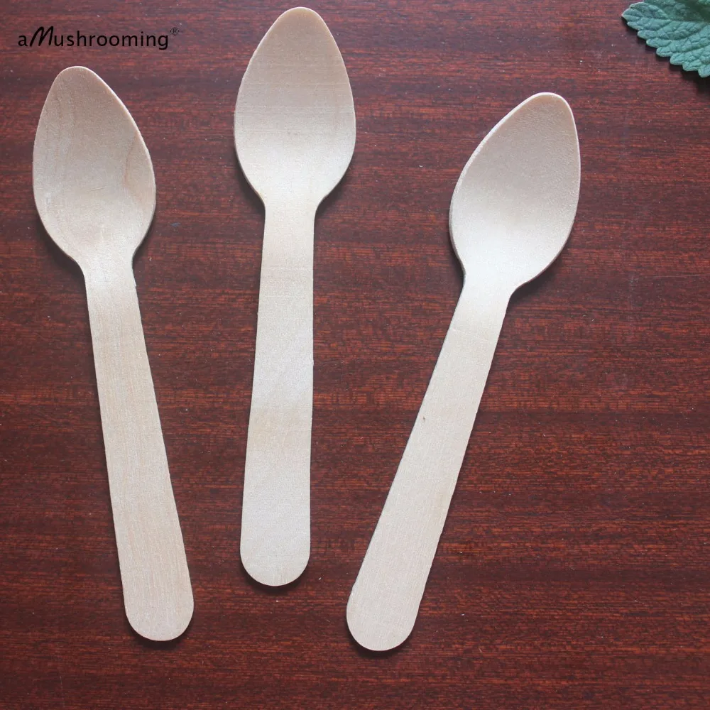 Wooden Spoons 50 SMALL Disposable Wooden Utensils Ice Cream Spoons Mini