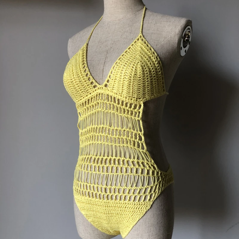 Crochet one piece backless sexy monokini high cut Jumpsuit Knitting Bikini Set Swimwear Swimsuit Beachwear