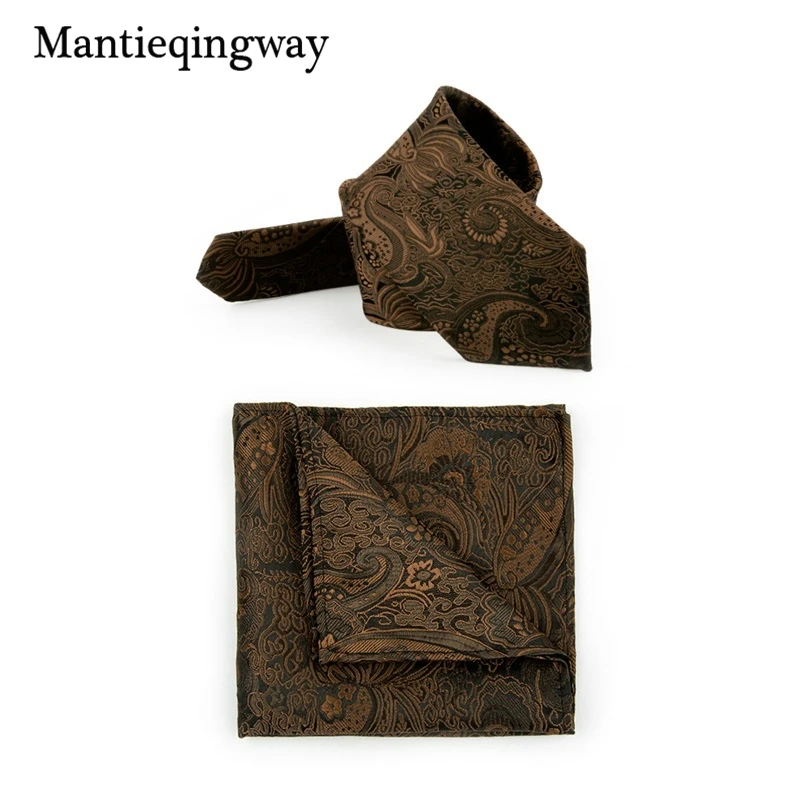 Mantieqingway для мужчин шеи галстуки и носовой платок Набор Бизнес Пейсли Цветочный Жаккард Hanky Карманный квадратный Gravatas тонкий классический галстук