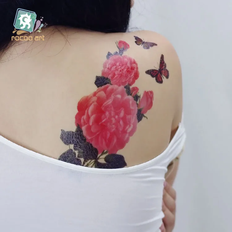 Rocooart серия QC, большой цветок, водостойкая временная татуировка, наклейка, декор в виде розы, поддельные татуировки для девушек, тату для женщин
