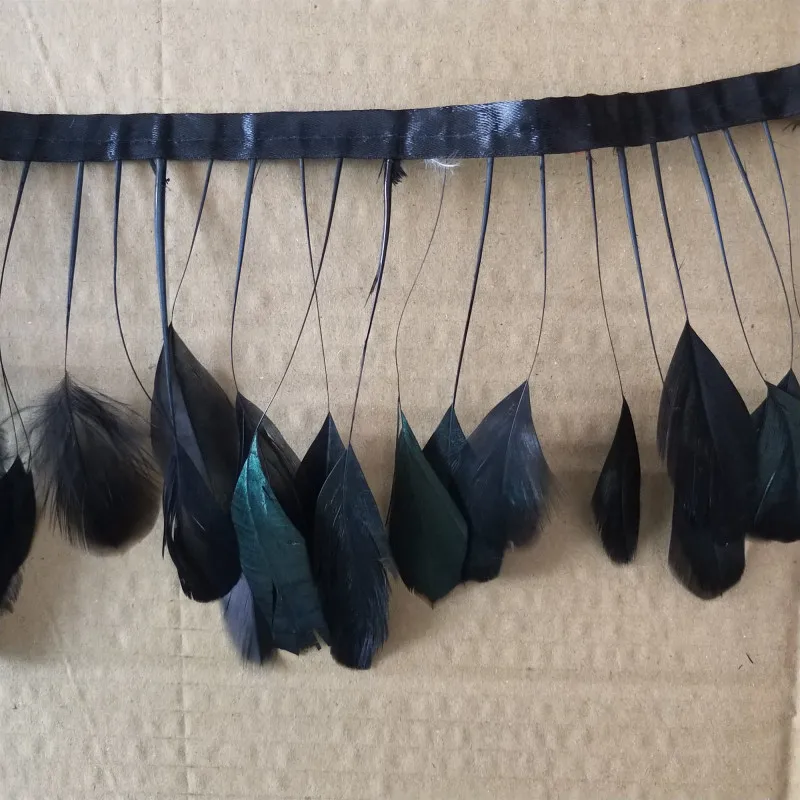 

1 yard chicken feather torn black tail feather ribbon black pheasant feather top garment accessories craft decoration