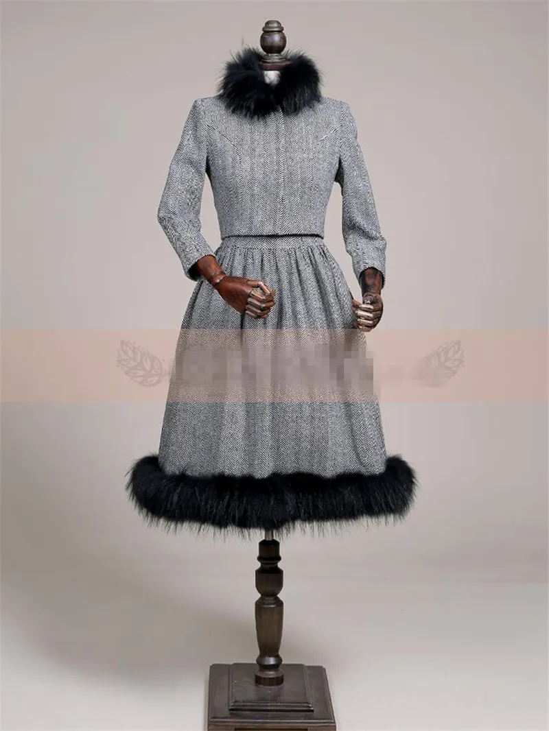 Зимнее пальто женщина Костюмы ретро платье из двух частей Костюмы длинные индивидуальный заказ Размеры Костюмы