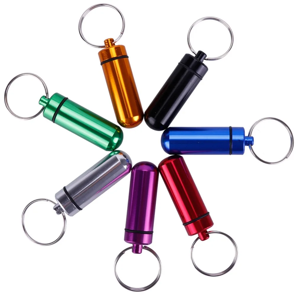 

1pc/2pcs New High Quality Portable Waterproof Mini Blue Aluminum Keychain Tablet Storage Box Bottle Case Holder #273518