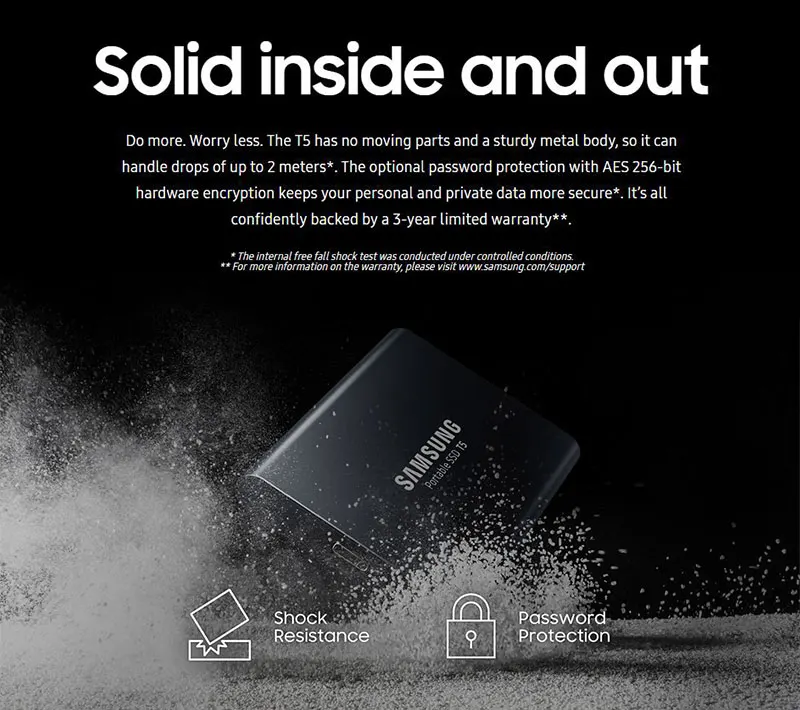 Samsung Внешний SSD T5 250GB 500GB 1 ТБ 2 ТБ внешний твердотельный накопитель портативный HD ssd USB 3,1 шифрование disco duro externo