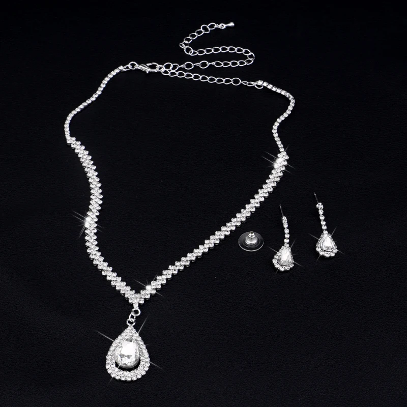 TREAZY Elegant Wedding Jewelry Sets for Women Pearls Crystal Necklace Earrings Bridal Jewelry Sets Prom Wedding Accessories