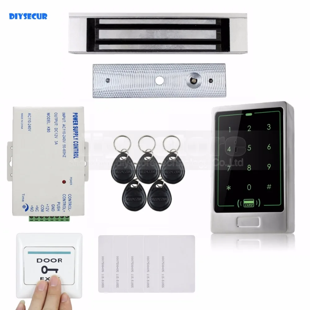 

DIYSECUR 125KHz RFID Touch Reader Password Keypad + 180KG Magnetic Lock Door Access Control Security System Kit