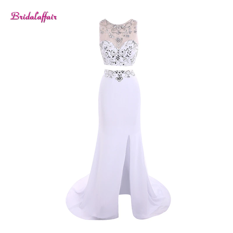 Bridalaffair настоящая фотография из двух частей белый шифоновый кристалл и бисер Выпускные платья без рукавов совок шеи вечерние праздничные платья