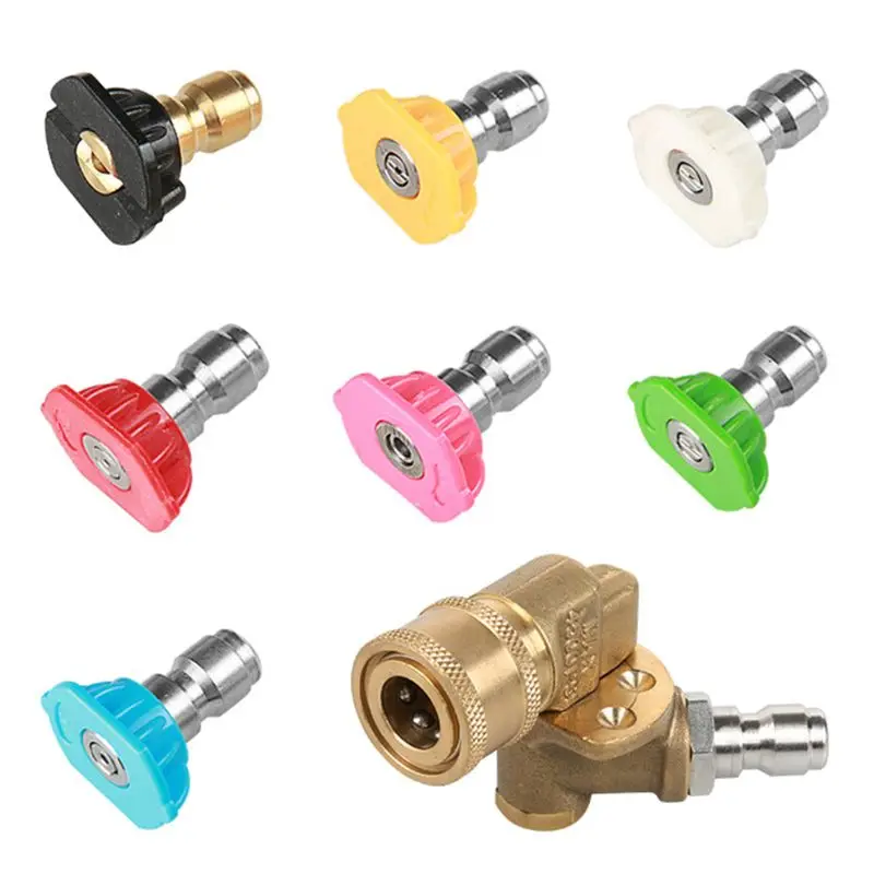 1Set 7 Power Washer Spray Nozzle Tips Quick Connecting Pivoting Coupler Tool Pressure Washer Accessories Kit