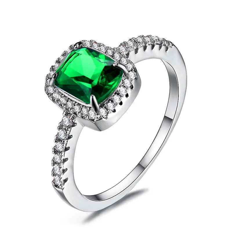 Роскошное женское кольцо, большой хрусталь, циркон, камень, 925 серебро, белый, синий, фиолетовый, зеленый, обручальные кольца, кольцо для помолвки - Цвет основного камня: Зеленый