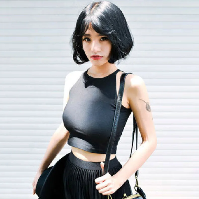 

2019 Fashion Hot Women Summer Crop Tops Round Neck Sleeveless Slim Fit Pullover Female Vest HD88