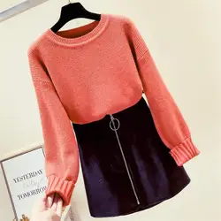 2019 свитер женская рубашка Весна и осень фонари рукава Свободная куртка вязаная нижняя рубашка Офисная Леди
