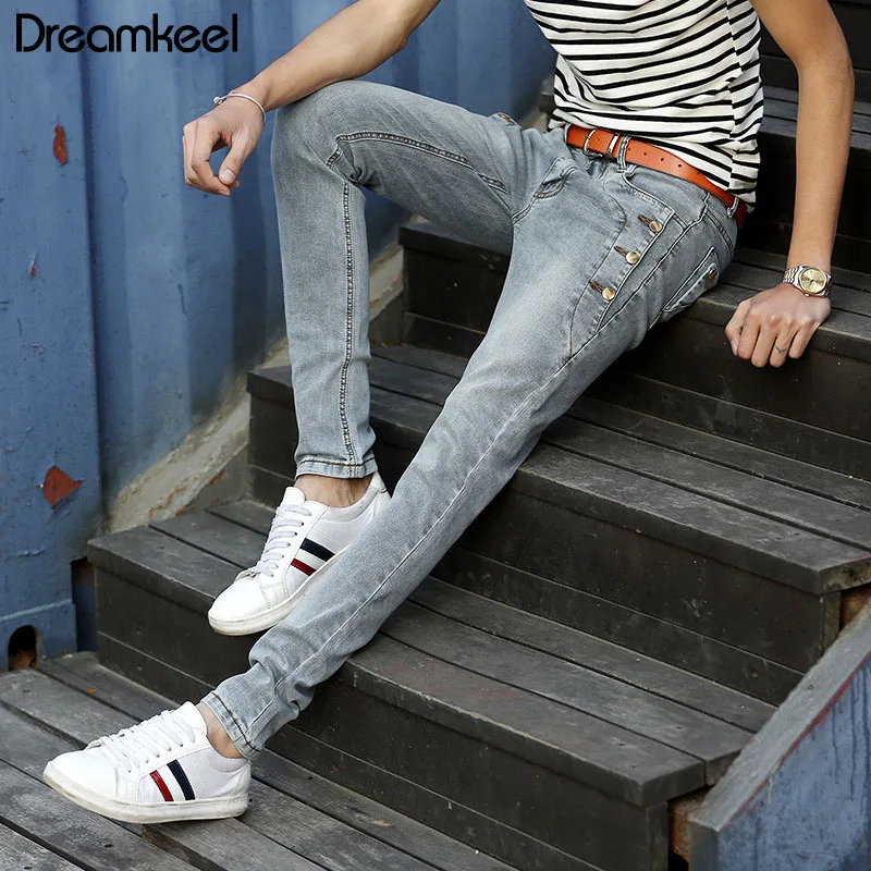 

2019 New Men's Fashion Jeans Business Casual Stretch Slim Jeans Classic Trousers Denim streetwear Rivet Pants Male Y