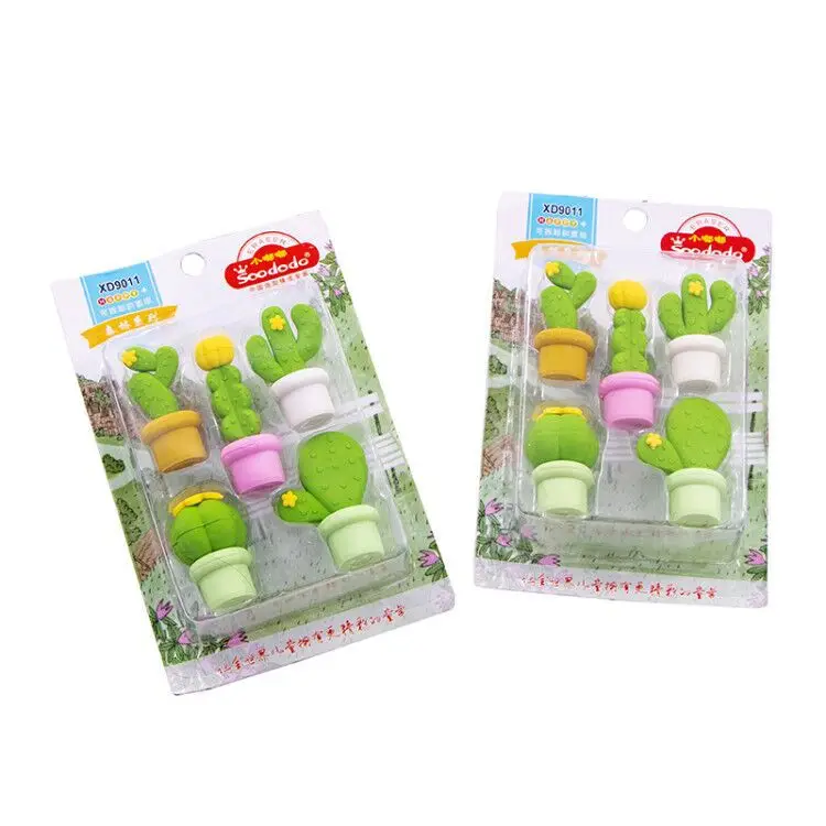 12 pack/lot Cactus Series Eraser Set Rubber Eraser Primary Student Prizes Promotional Gift Stationery