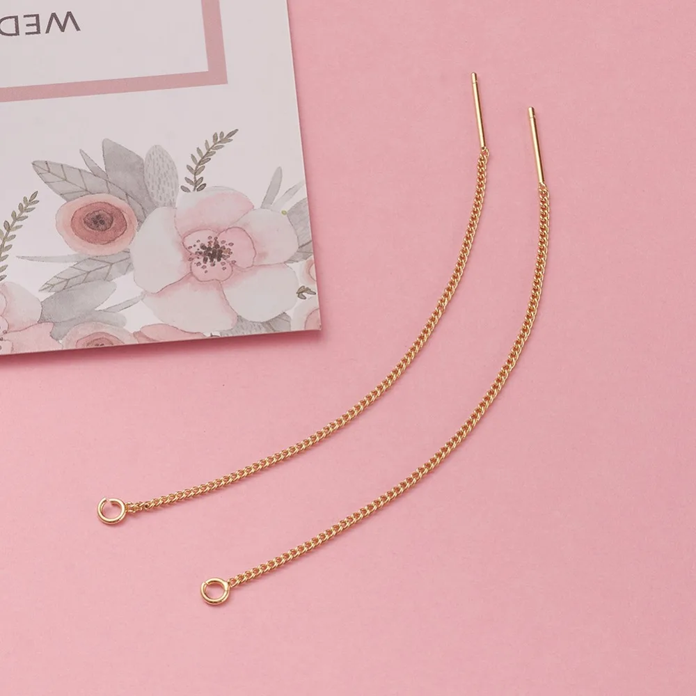 

Brass Ear Threads Making Jewelry Findings Stud Line Chain Earring with Loop Real Gold Plated about 82~85mm long,1mm wide,pin 0.5