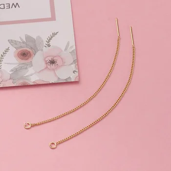 

Brass Ear Threads Making Jewelry Findings Stud Line Chain Earring with Loop Real Gold Plated about 82~85mm long,1mm wide,pin 0.5