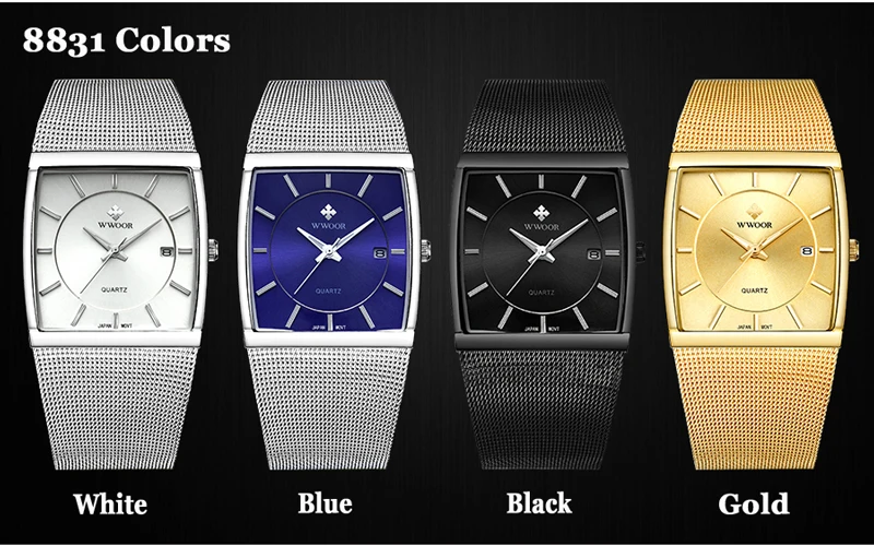 Мужские часы Топ люксовый бренд WWOOR водонепроницаемые Бизнес Кварцевые Квадратные золотые часы мужские модные наручные часы для мужчин