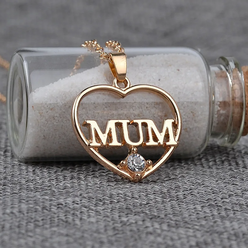 

YYW Mother's Day MUM Letter Word Charm Necklace Wholesale Jewelry Gifts Antique Gold-color Rhinestone Charm Necklaces & Pendants