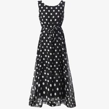 Sexy Frauen Kleid Mode Weibliche Casual Sommer Kleid Partyabend Hochzeit Lange Kleider Polka Dot Sleeveless Chiffon-Kleid Schwarz