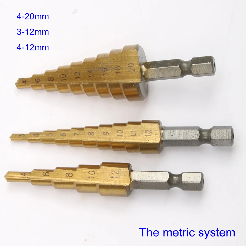 Ступенчатое сверло из быстрорежущей стали с титановым покрытием для металла 3-12 мм 4-12 мм 4-20 мм