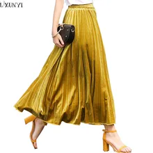 Повседневные длинные плиссированные юбки для женщин jupe femme ete весна лето новая бархатная юбка женская элегантная Высокая талия Макси юбка Горячая