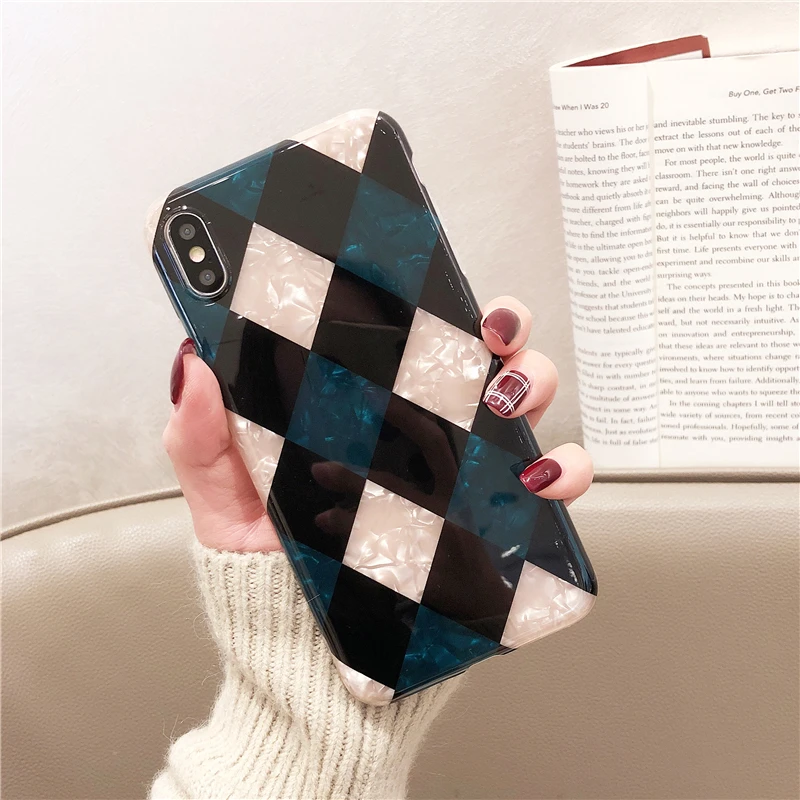 

Gimfun Blue Simple Plaid Fritillaria Phone Case for Iphone Xs Max Xr Shell Soft Tpu Case for Iphone 11 Pro Max 6s 7plus 8 X