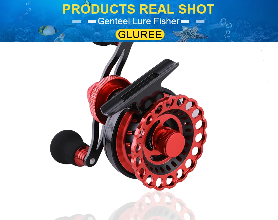 GLUREE Fishing Rafts Saltwater Fly Fishing Reel Metal Line Cup 6+1BB 2.61 RedBlack LeftRight Hand Bait Casting Ice Front Wheel (19)