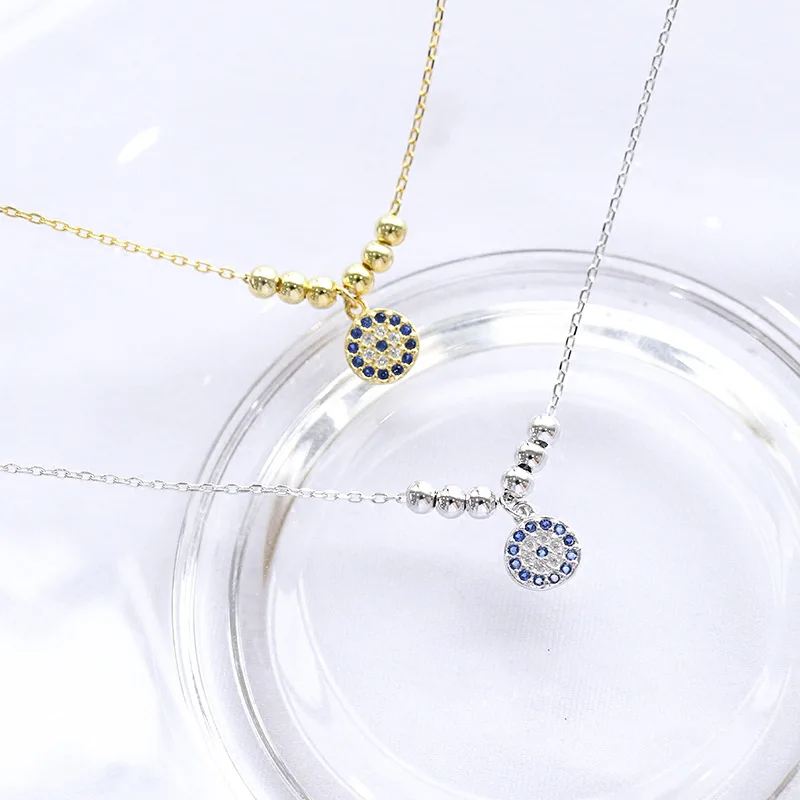 

Korean Evil Eye Round Zircon Pendant Choker Necklace 925 Sterling Silver Fashion Gold Silver Chain Female Personality Jewelry