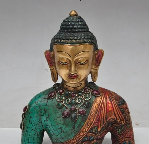 

xiuli 003415 7"tibet buddhism fane bronze gilt Mosaic Turquoise sakyamuni bust Buddha statue