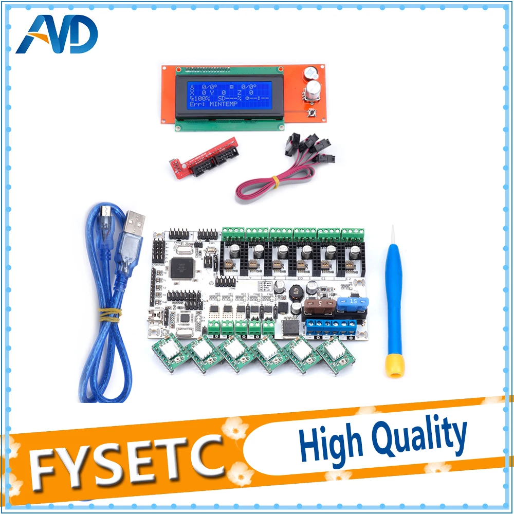 

6pcs A4988 Green/Red Stepper Driver + 12864 LCD Display Screen + Rumba Plus Motherboard Upgrade Rumba+ RUMBA Optimized Version