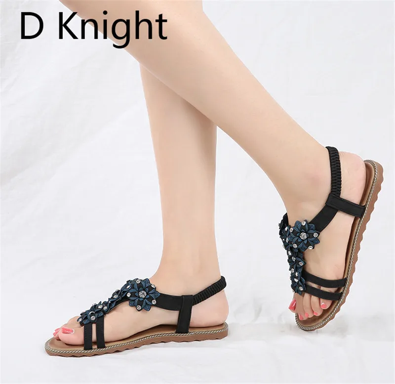 Fashion pu Leather Sandals Women Bohemian Summer Ladies Casual shoes woman Rhinestone Appliques Female Beach Shoes Flat Sandals (21)