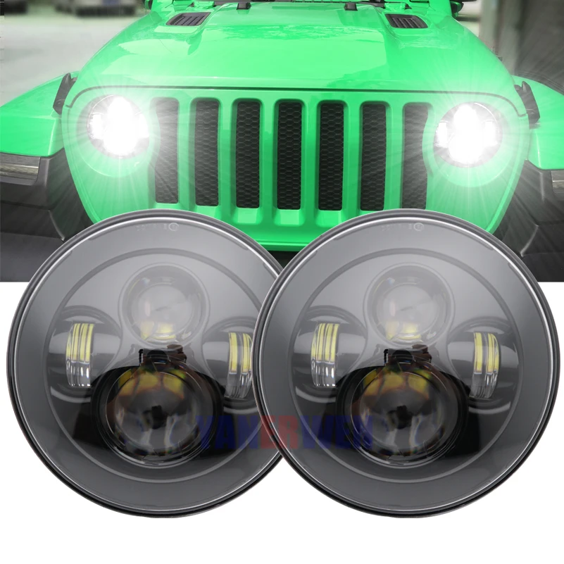 

front headlight For Jeep JK 7" Round Headlight Led For Jeep Wrangler 97-15 Hummer Toyota Defender 7" LED Headlamp