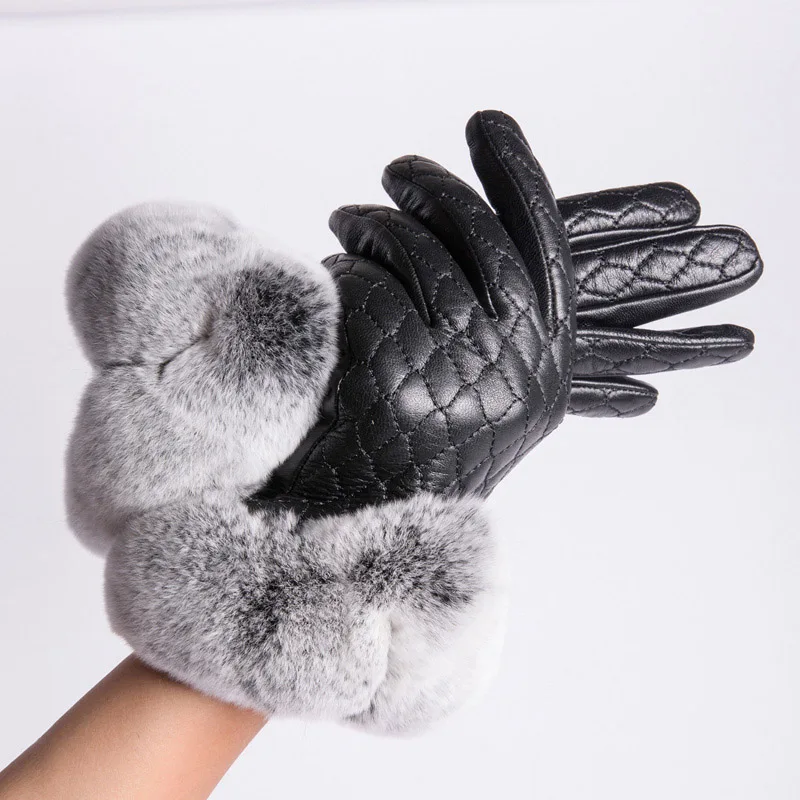 MPPM Настоящий мех кролика перчатки женские перчатки из натуральной кожи для зимы перчатки для сенсорного экрана модные варежки - Цвет: Style 5