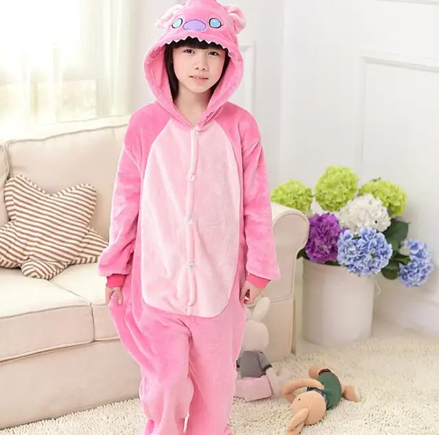 Kid Grey Koala Kigurumi Onesies Children Cartoon Anime Jumpsuit Clothes Costume Girl Boy Cute Animal Disguise Sleepwear Pajamas pink stitch