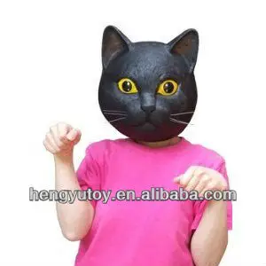

Black Jack Cat Full Overhead Face Mask ~ Soft Latex Rubber Theatre Costume Prop