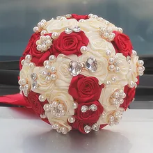 WifeLai-A WineRed слоновой кости Свадебный букет кристалл ювелирные изделия жемчужная брошь из бисера букет Шелковый Свадебный букет с лентами W128